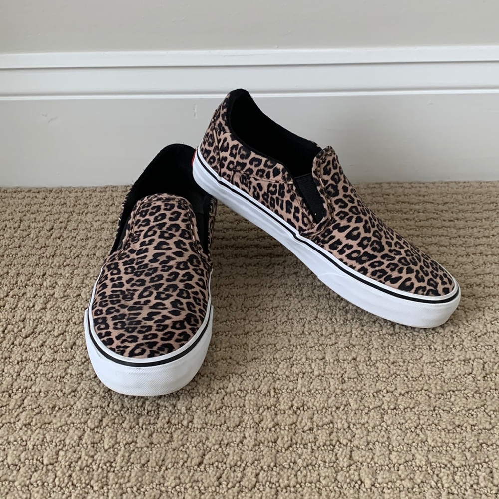 Vans Black & Tan Cheetah Print Slip On Sneakers